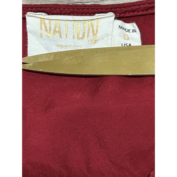 Nation LTD Cherry Red V-Neck Blouse | Frayed Hem | 100% Viscose Size S - Picture 8 of 9